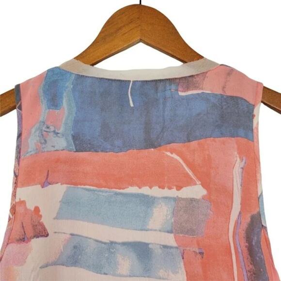 Simply Vera Sleeveless‎ Asymmetric Watercolor Print Blouse Woman Size M Peach - Picture 7 of 10